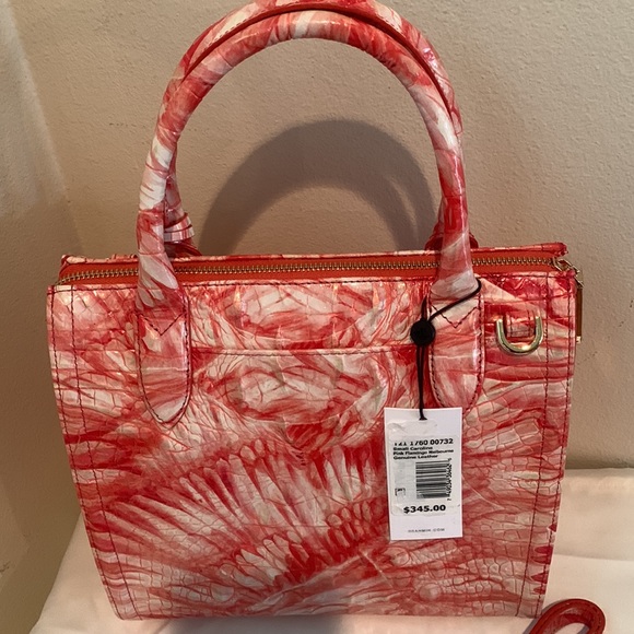 Brahmin Melbourne Small Pink Flamingo Caroline Crocodile-Embossed Satchel Bag - Picture 2 of 15